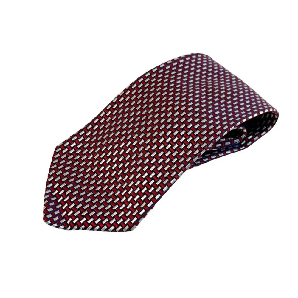 Brooks Brothers Makers Silk Tie Red White Blue‎ Geometric Check Design USA